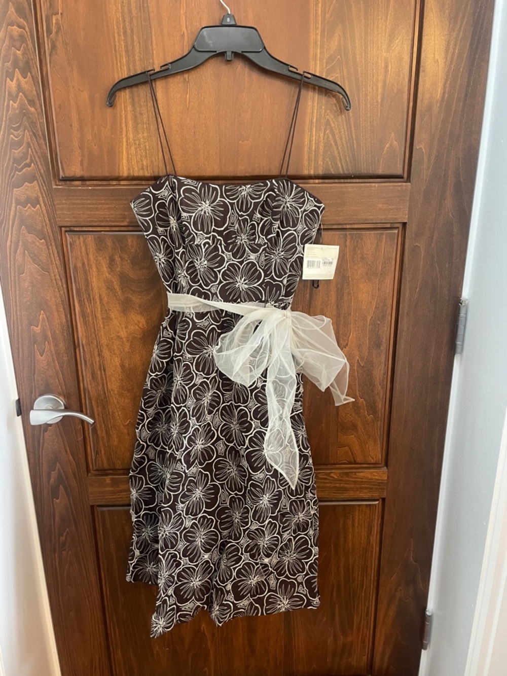 Liz Claiborne Black Floral Strapless Dress with White Sash
